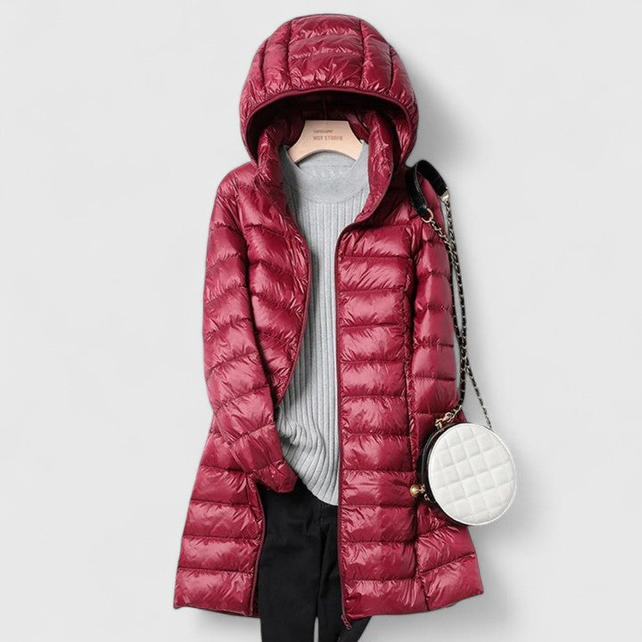 Effortless Quilted Puffer Jacket for Women with Hooded Long Sleeve Zip Front Longline Winter Style