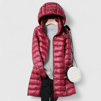 Effortless Quilted Puffer Jacket for Women with Hooded Long Sleeve Zip Front Longline Winter Style