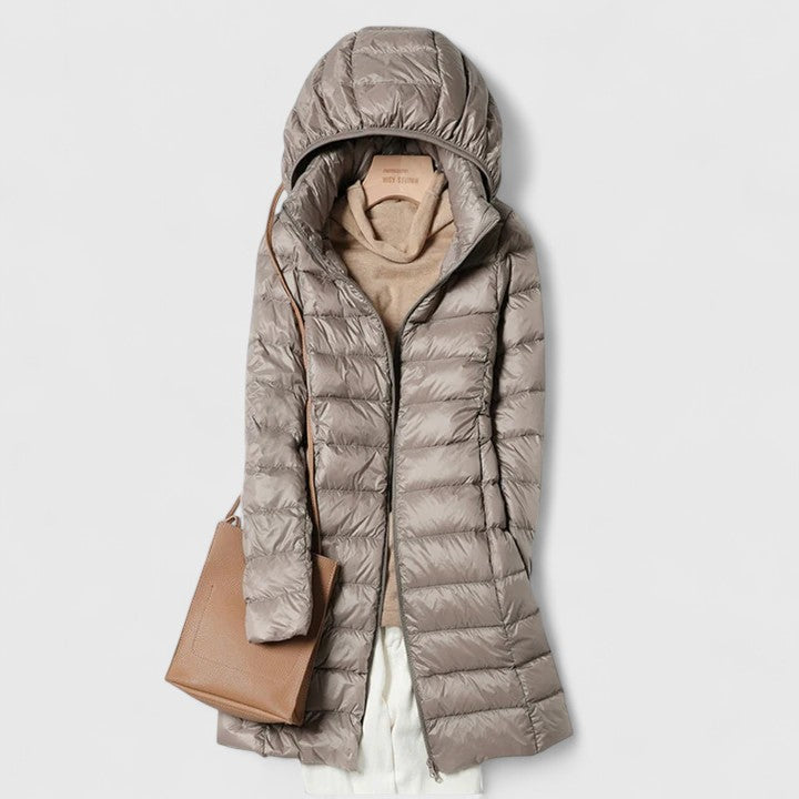 Effortless Quilted Puffer Jacket for Women with Hooded Long Sleeve Zip Front Longline Winter Style