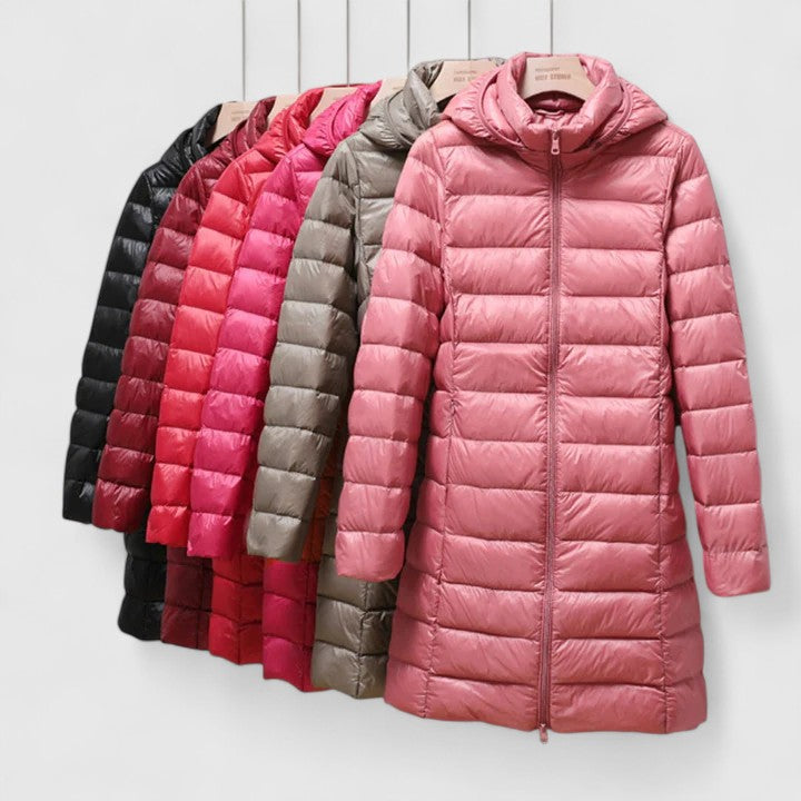 Effortless Quilted Puffer Jacket for Women with Hooded Long Sleeve Zip Front Longline Winter Style