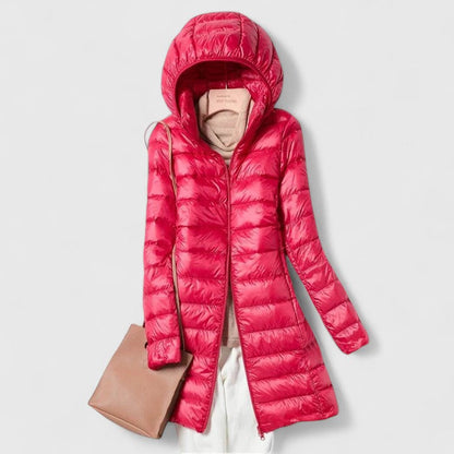 Effortless Quilted Puffer Jacket for Women with Hooded Long Sleeve Zip Front Longline Winter Style