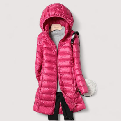 Effortless Quilted Puffer Jacket for Women with Hooded Long Sleeve Zip Front Longline Casual Style