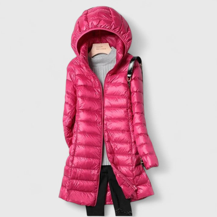Effortless Quilted Puffer Jacket for Women with Hooded Long Sleeve Zip Front Longline Winter Style