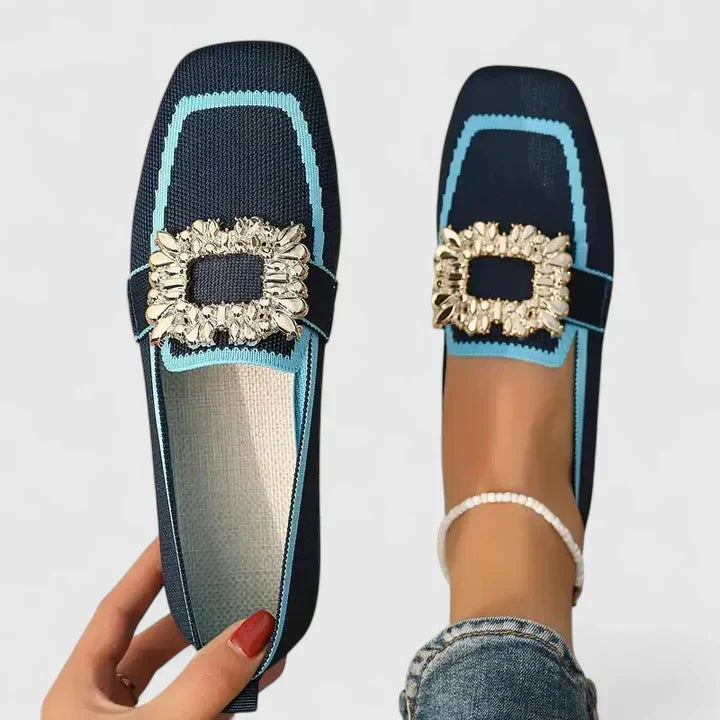 Stylish Mules for Women with Rhinestone Buckle Square Toe Slip On Style