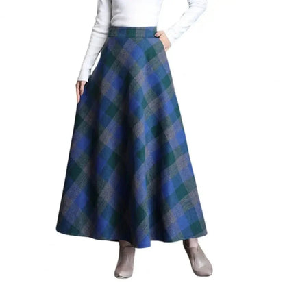 Elegant Plaid Maxi Skirt for Women with High Waist A Line Flared Flowing Style