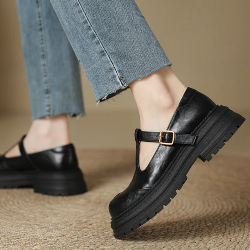 Comfortable Mary Jane Shoes for Women with Buckle Strap Round Toe Chunky Sole