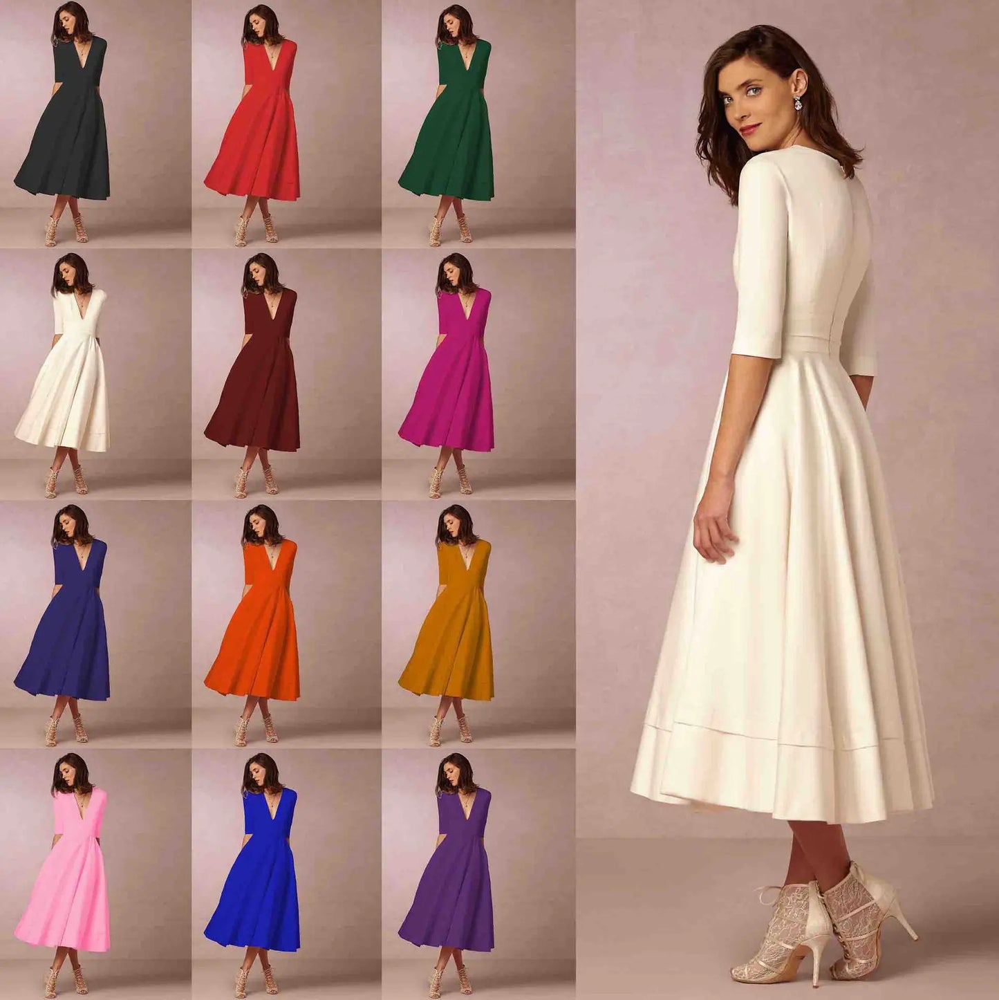 Nicole | Women Ivoire Midi Dress Fitted Elegant Cut