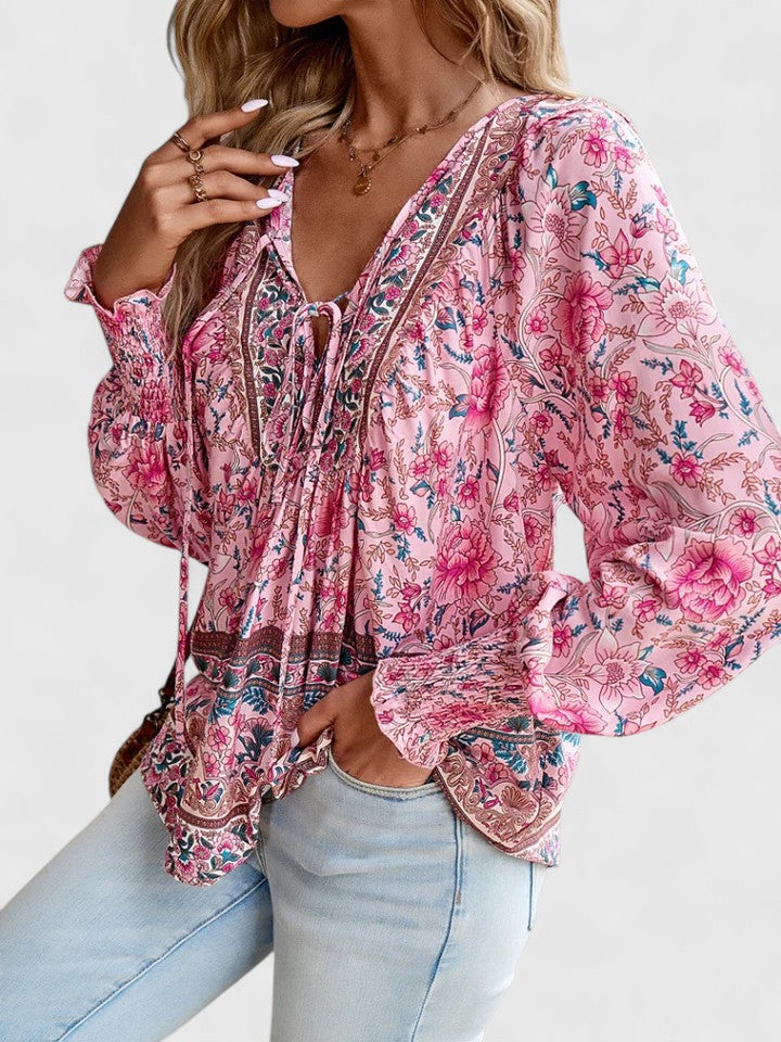 Ivy | Dreamy Floral Long Sleeve Boho Peasant Top