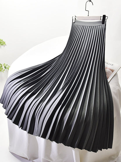 Elegant Pleated Maxi Skirt for Women with High Waist Satin Flowing A Line Style