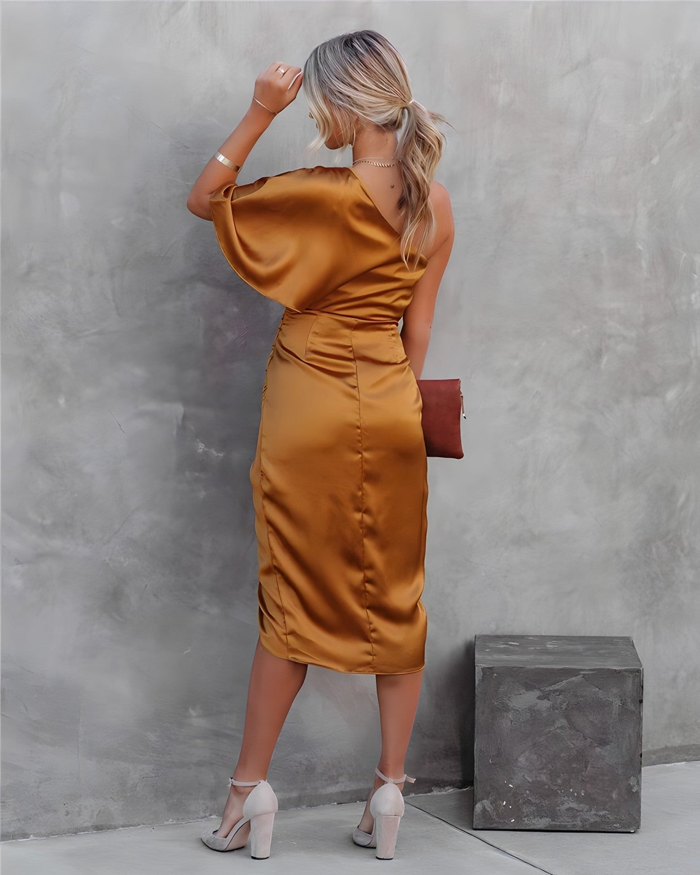 Isabella | Elegant Gold Dress for Women in Semi Formal Wedding Guest Style