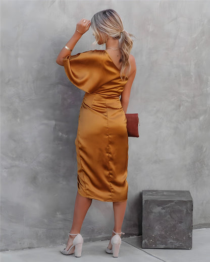 Isabella | Elegant Gold Dress for Women in Semi Formal Wedding Guest Style
