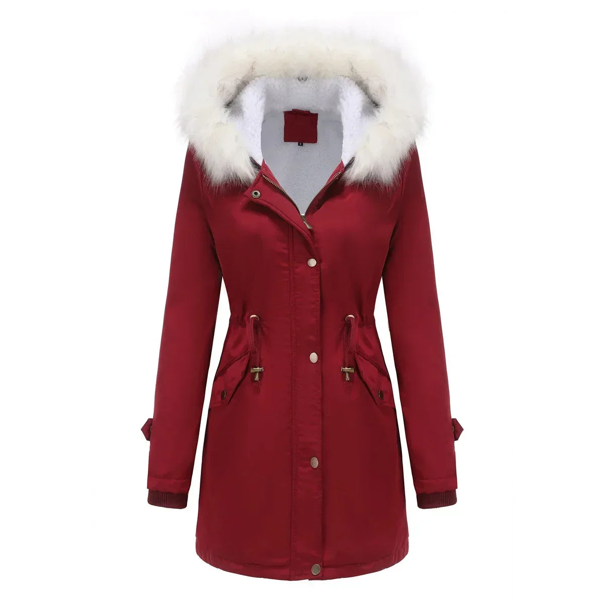 Cozy Faux Fur Trim Parka Jacket for Women with Hooded Long Sleeve Drawstring Waist Relaxed Style