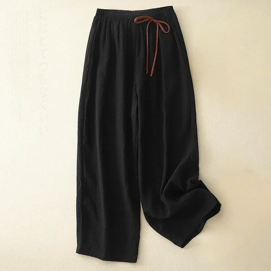 Effortless Black Pants for Women with High Waist Drawstring Wide Leg Linen Relaxed Style