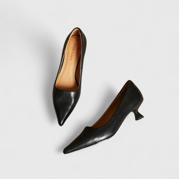 Elegant Kitten Heels for Women with Pointed Toe Slip On Leather Pump Style