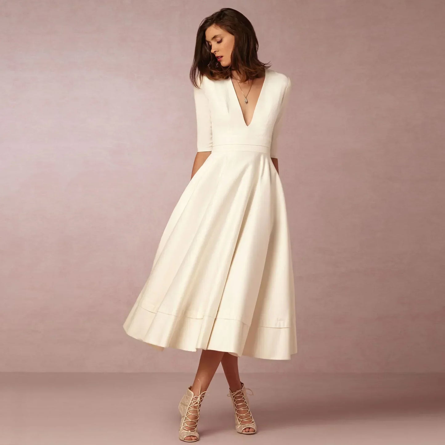 Nicole | Women Ivoire Midi Dress Fitted Elegant Cut