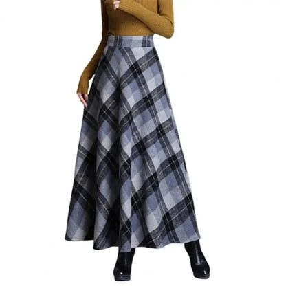Elegant Plaid Maxi Skirt for Women with High Waist A Line Flared Flowing Style