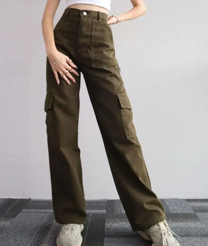 Effortless Wide Leg Cargo Pants for Women with High Waist Flap Pocket Relaxed Style