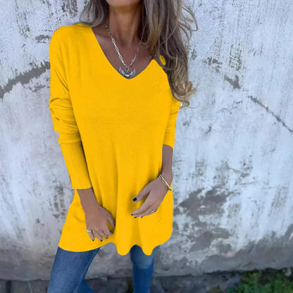 Effortless Ribbed Knit Tunic for Women with V Neck Long Sleeve Relaxed Oversized Style