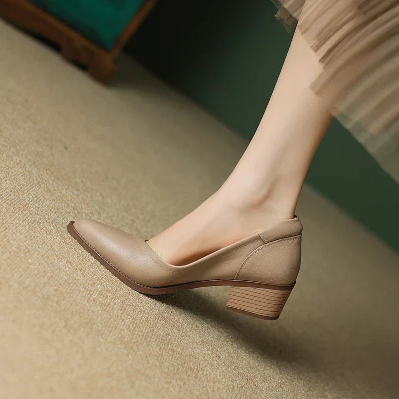 Elegant Wedding Shoes for Women with Pointed Toe Block Heel Slip On Style