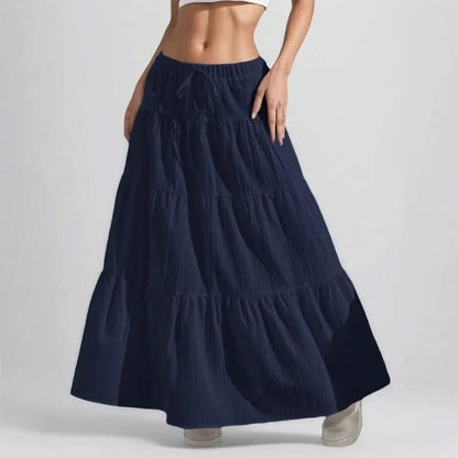 Effortless Tiered Maxi Skirt for Women with Elastic Drawstring Waist Ruffle Hem Bohemian Style