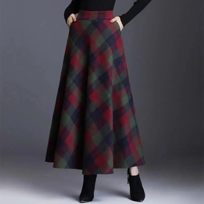 Elegant Plaid Maxi Skirt for Women with High Waist A Line Flared Flowing Style
