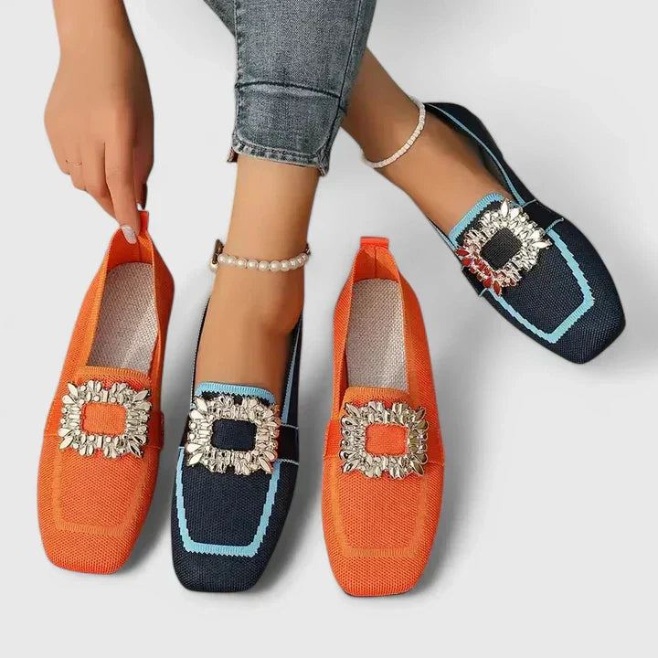 Stylish Mules for Women with Rhinestone Buckle Square Toe Slip On Style