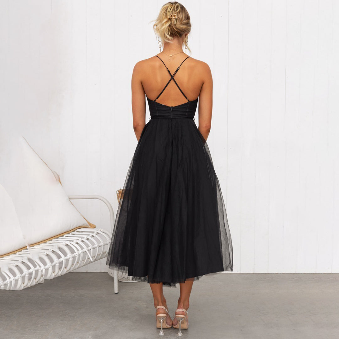 Elegant Autumn Wedding Guest Dress for Women with Sweetheart Neckline Corset Bodice Tulle Tea Length Style