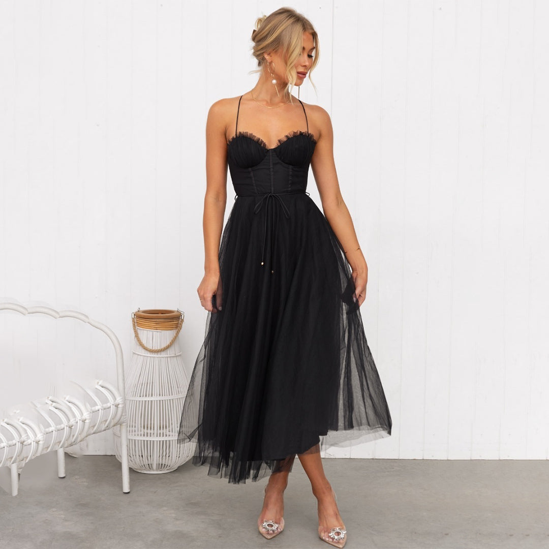 Elegant Autumn Wedding Guest Dress for Women with Sweetheart Neckline Corset Bodice Tulle Tea Length Style