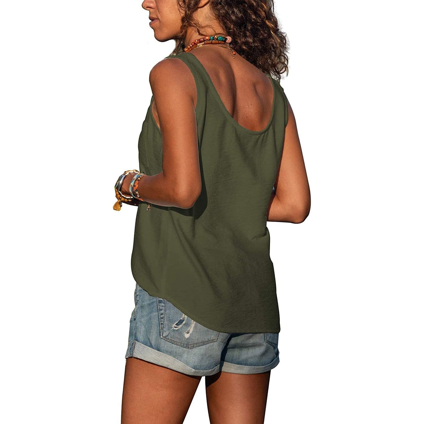 Effortless Linen Button Front Tank Top for Women with V Neck Sleeveless Relaxed Casual Style