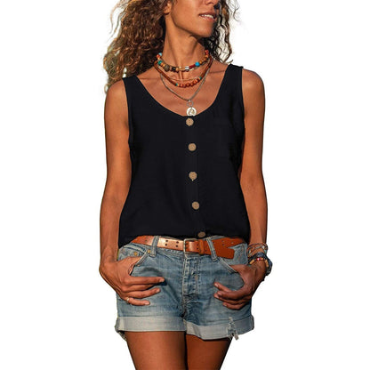 Effortless Linen Button Front Tank Top for Women with V Neck Sleeveless Relaxed Casual Style