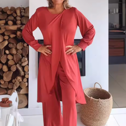 Effortless Tunic Two Piece Set for Women with V Neck Batwing Sleeve Draped Asymmetrical Style