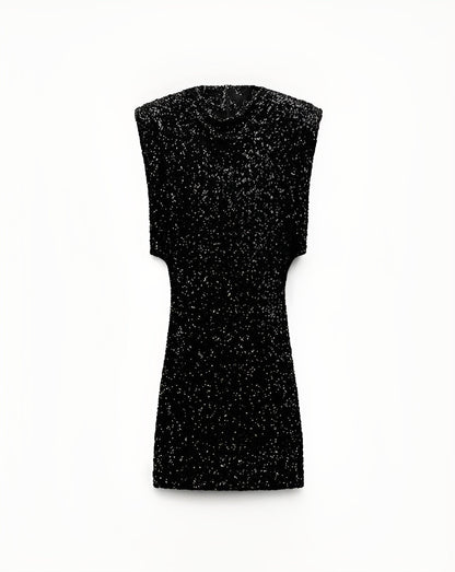 Elegant Sequin Dress for Women with Mock Neck Cap Sleeve Ruched Bodycon Sparkle Party Style