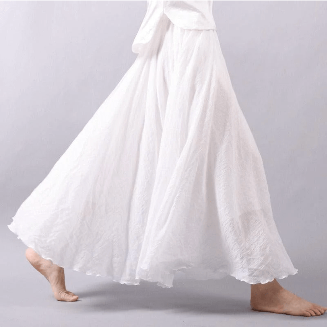 Effortless Linen Maxi Skirt for Women with Elastic Waist Ruffle Hem Flowing Bohemian Style