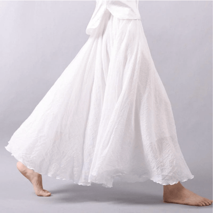 Effortless Linen Maxi Skirt for Women with Elastic Waist Ruffle Hem Flowing Bohemian Style