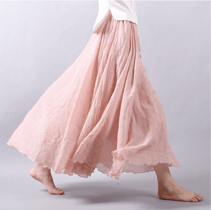 Effortless Linen Maxi Skirt for Women with Elastic Waist Ruffle Hem Flowing Bohemian Style