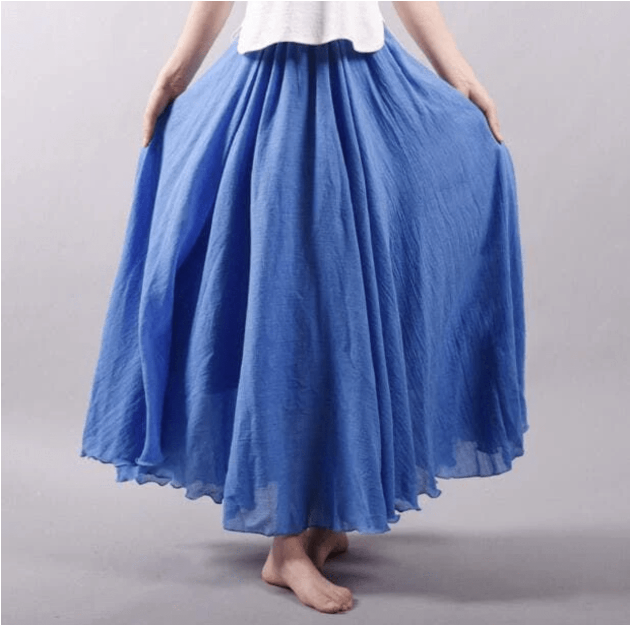 Effortless Linen Maxi Skirt for Women with Elastic Waist Ruffle Hem Flowing Bohemian Style