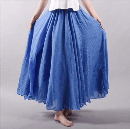 Effortless Linen Maxi Skirt for Women with Elastic Waist Ruffle Hem Flowing Bohemian Style