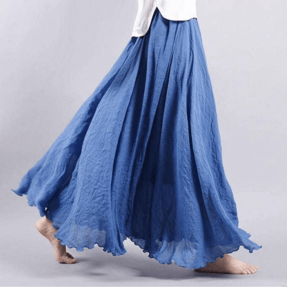 Effortless Linen Maxi Skirt for Women with Elastic Waist Ruffle Hem Flowing Bohemian Style