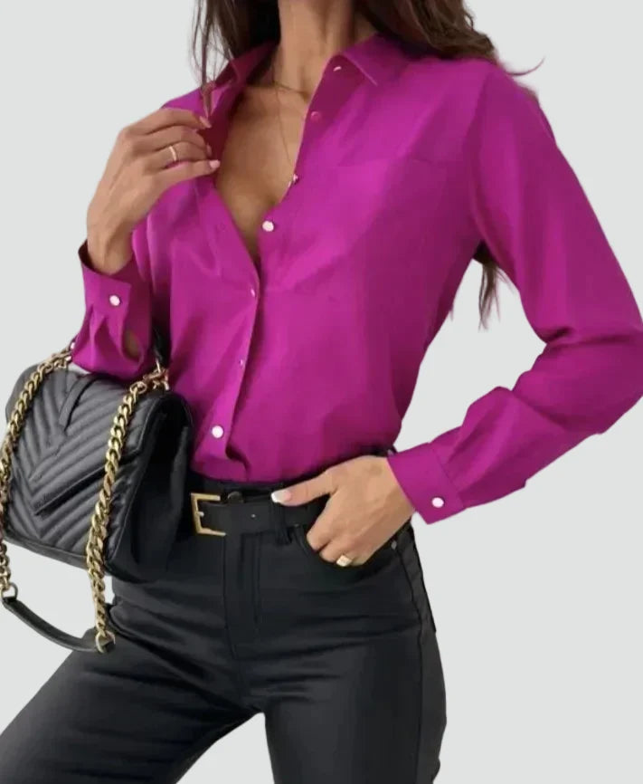 Effortless Button Front Shirt for Women with Point Collar Long Sleeve Relaxed Casual Style