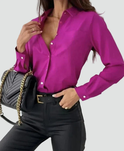 Effortless Button Front Shirt for Women with Point Collar Long Sleeve Relaxed Casual Style