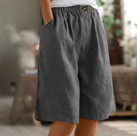 Effortless Linen Bermuda Shorts for Women with Elastic Waist Wide Leg Pleated Relaxed Casual Style