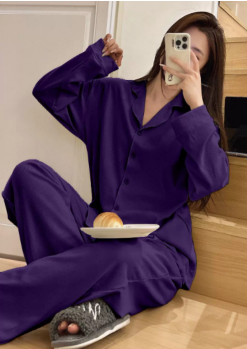 Effortless Satin Pajama Set for Women with Collar Long Sleeve Wide Leg Two Piece Style