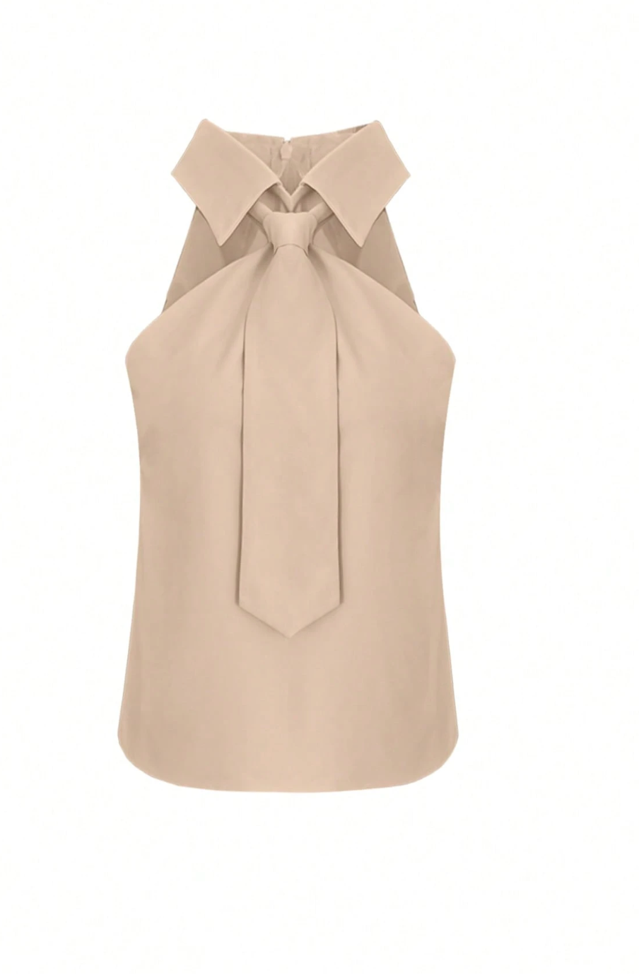 Elegant Beige Halter Top for Women with Collar Neck Sleeveless Tie Knot Silky Style