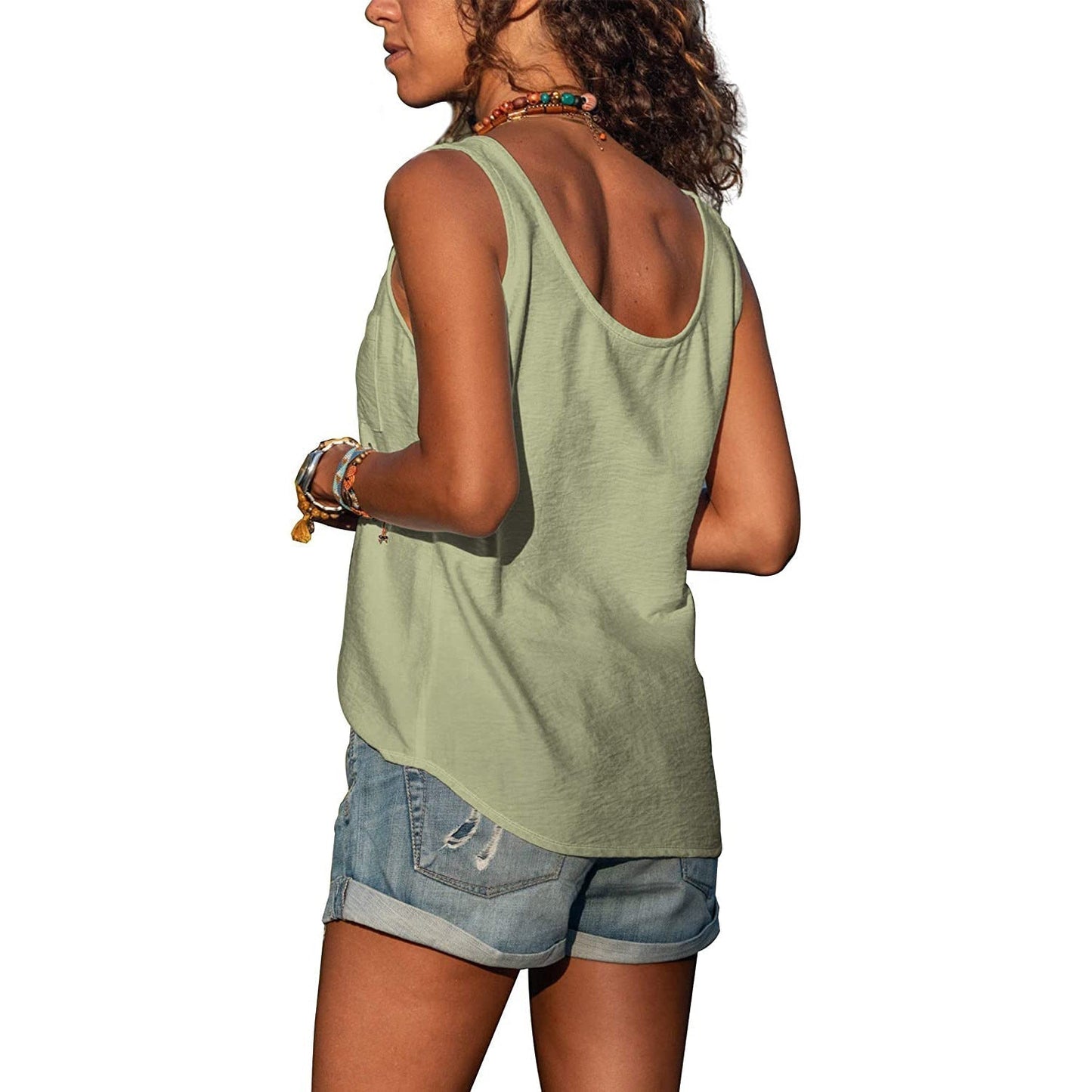 Effortless Linen Button Front Tank Top for Women with V Neck Sleeveless Relaxed Casual Style