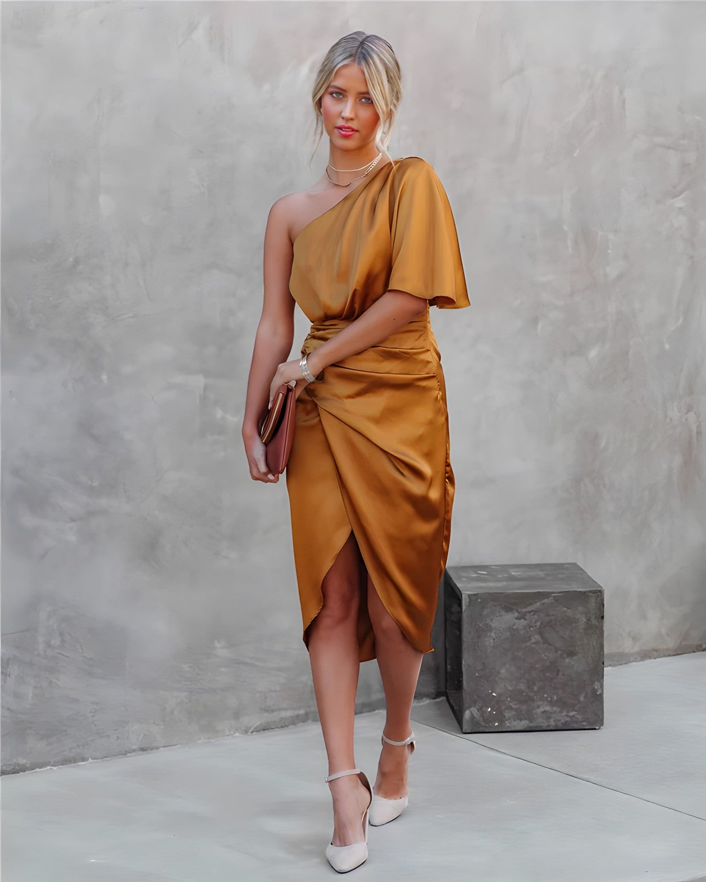 Isabella | Elegant Gold Dress for Women in Semi Formal Wedding Guest Style