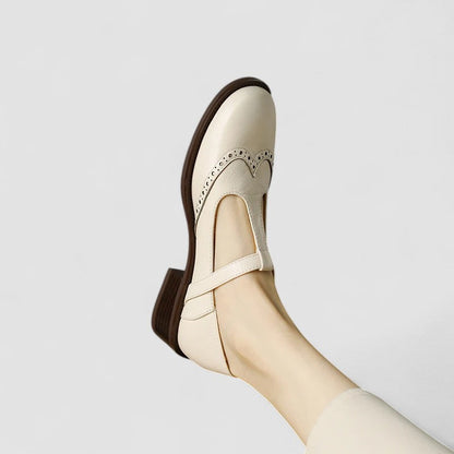 Comfortable Mary Jane Shoes for Women with Round Toe T Strap Brogue Buckle Flat Style