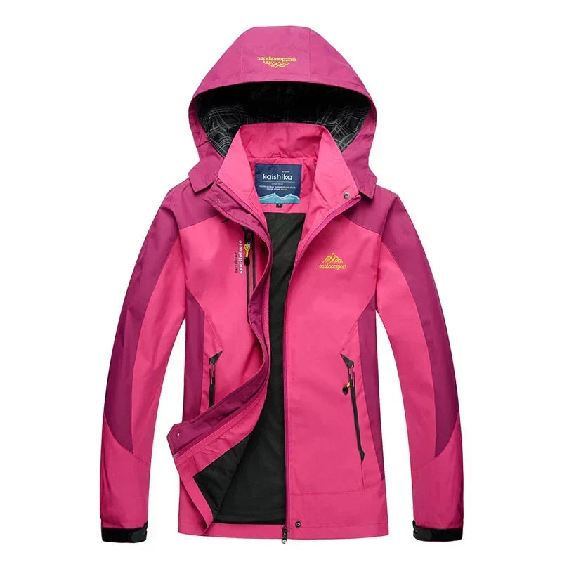 Stylish Ski Jacket for Women with Hooded Collar Long Sleeve Zip Up Colorblock Outdoor Style