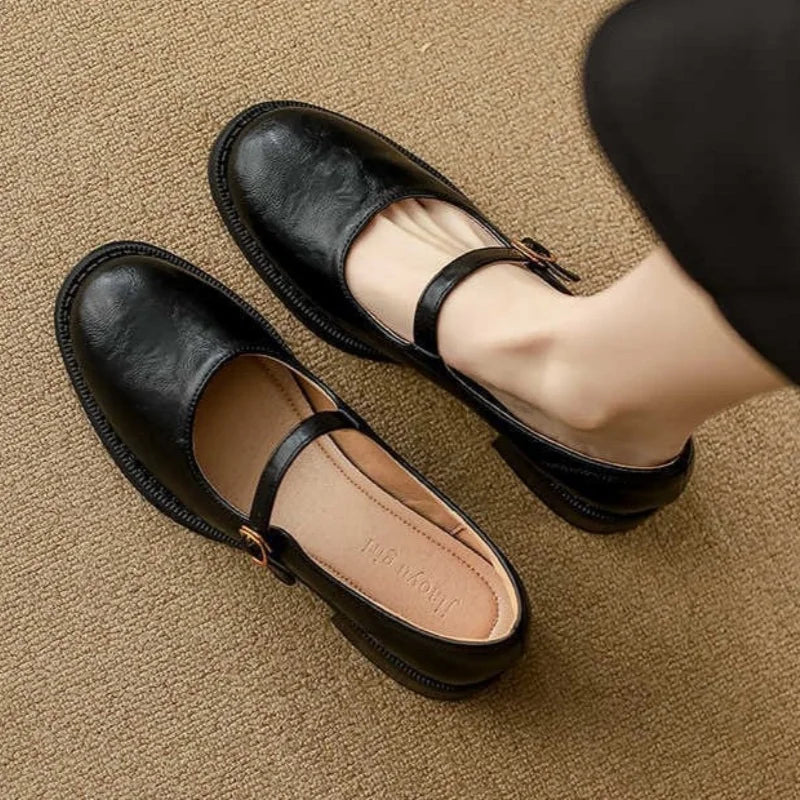 Comfortable Mary Jane Shoes for Women with Buckle Strap Round Toe Flat Style