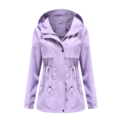 Effortless Anorak Rain Jacket for Women with Hooded Long Sleeve Drawstring Waist Casual Style