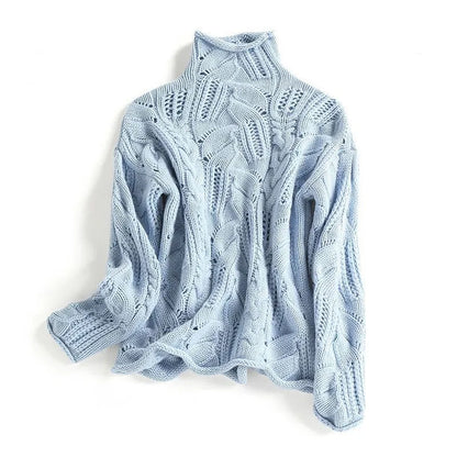 Comfortable Cable Knit Sweater for Women with High Neck Long Sleeve Relaxed Oversized Style